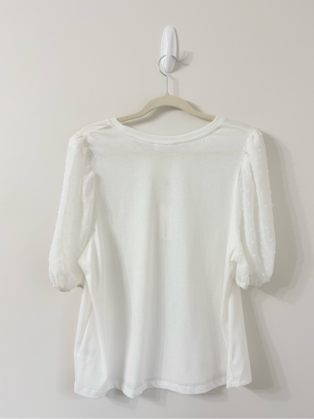 NWT HEARTLOOM White Puff Sheer Swiss Dot Sleeves Tshirt Romantic Quiet Luxury XL - Picture 7 of 7